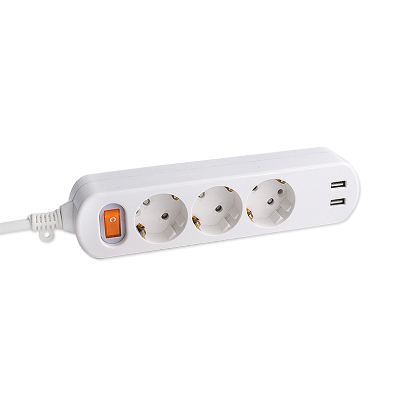 3 Outlets Socket EU มาตรฐานพร้อมพอร์ต USB 2 พอร์ตและสวิตช์หลัก 1 ตัว 3 Outlets Socket EU มาตรฐานพร้อมพอร์ต USB 2 พอร์ตและสวิตช์หลัก 1 ตัว