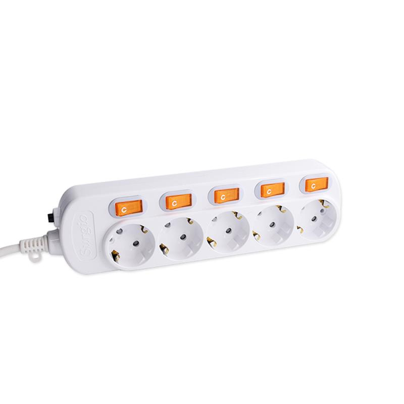 PC Shell 5 Outlets EU SOGKET มาตรฐานพร้อมสวิตช์อิสระ PC Shell 5 Outlets EU SOGKET มาตรฐานพร้อมสวิตช์อิสระ